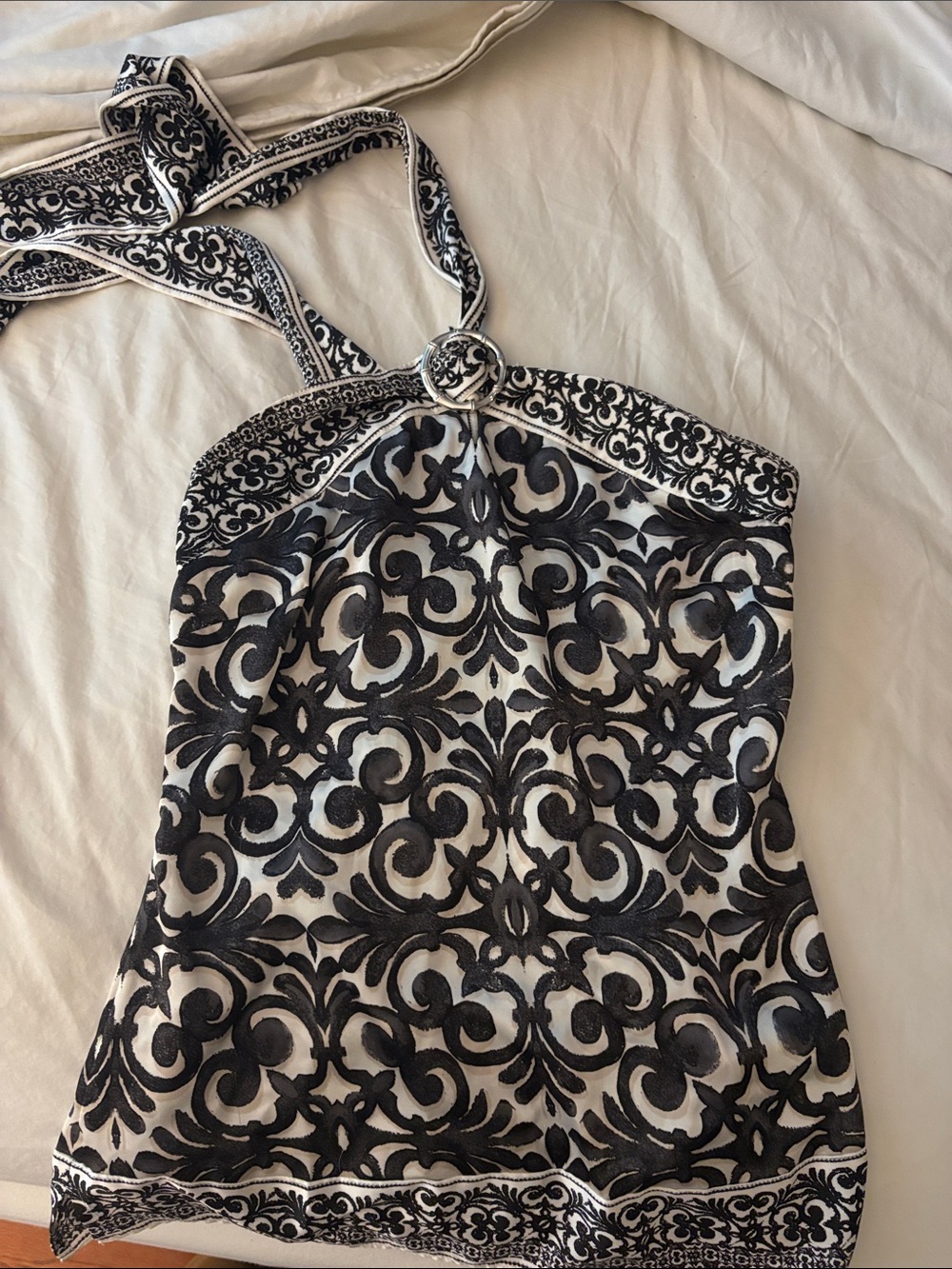 White House Black Market Black and White Halter Blouse